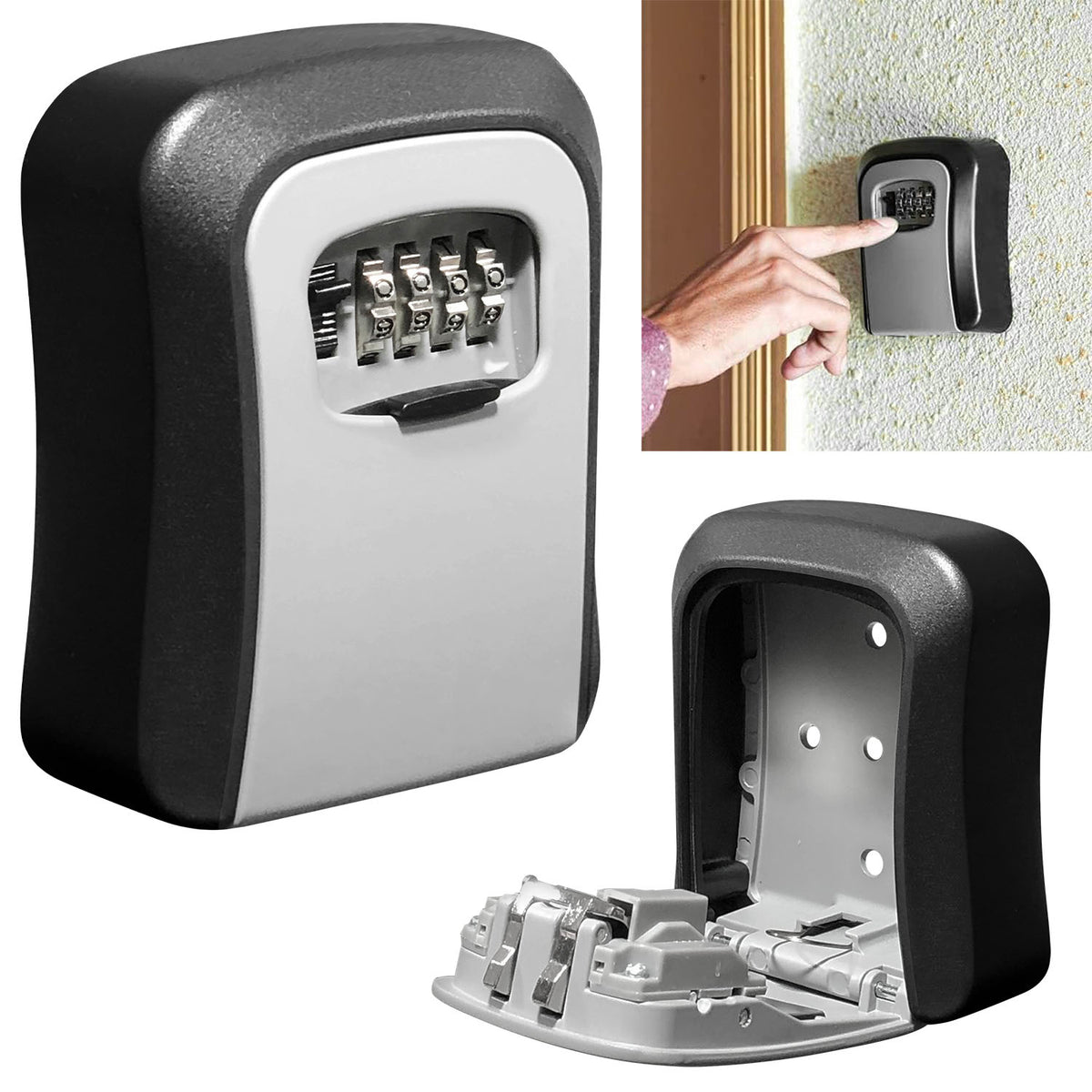 12-Pack Alpha Key Lock Box – 3-Digit Alphabet Combination, Outdoor Realtor Key Safe, Holds 5 Keys, Weatherproof Black