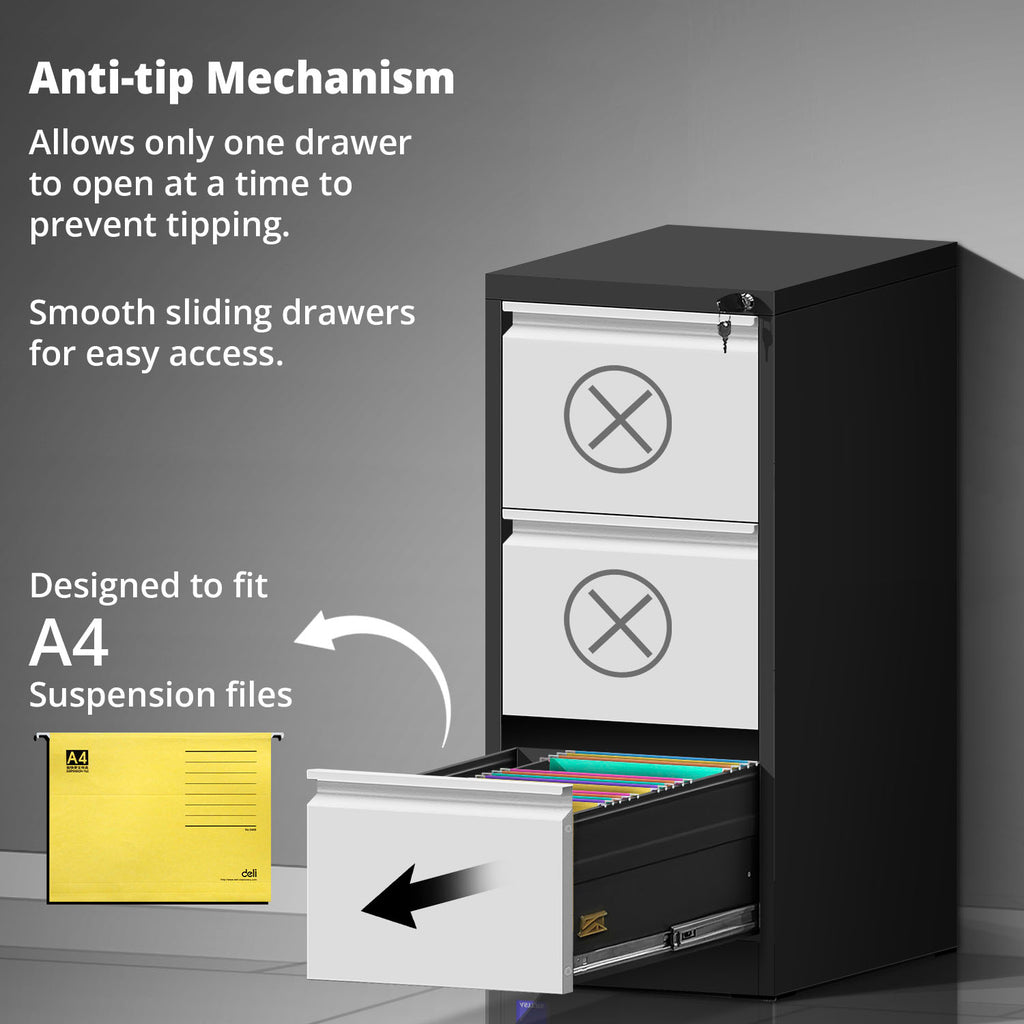 File Rack Asters Asters (FC-D3) Steel Filing Cabinet with 3 Drawers, Black/White– Asters ...