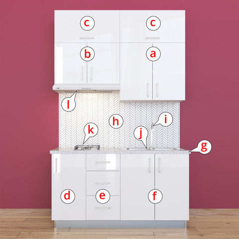 Kitchen Unit, 5'3" (PET Gloss) - Asters Maldives