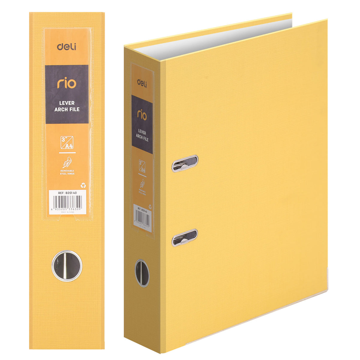 Deli (B20150) A4 3-inch PP Plastic Lever Arch File, Yellow– Asters Maldives