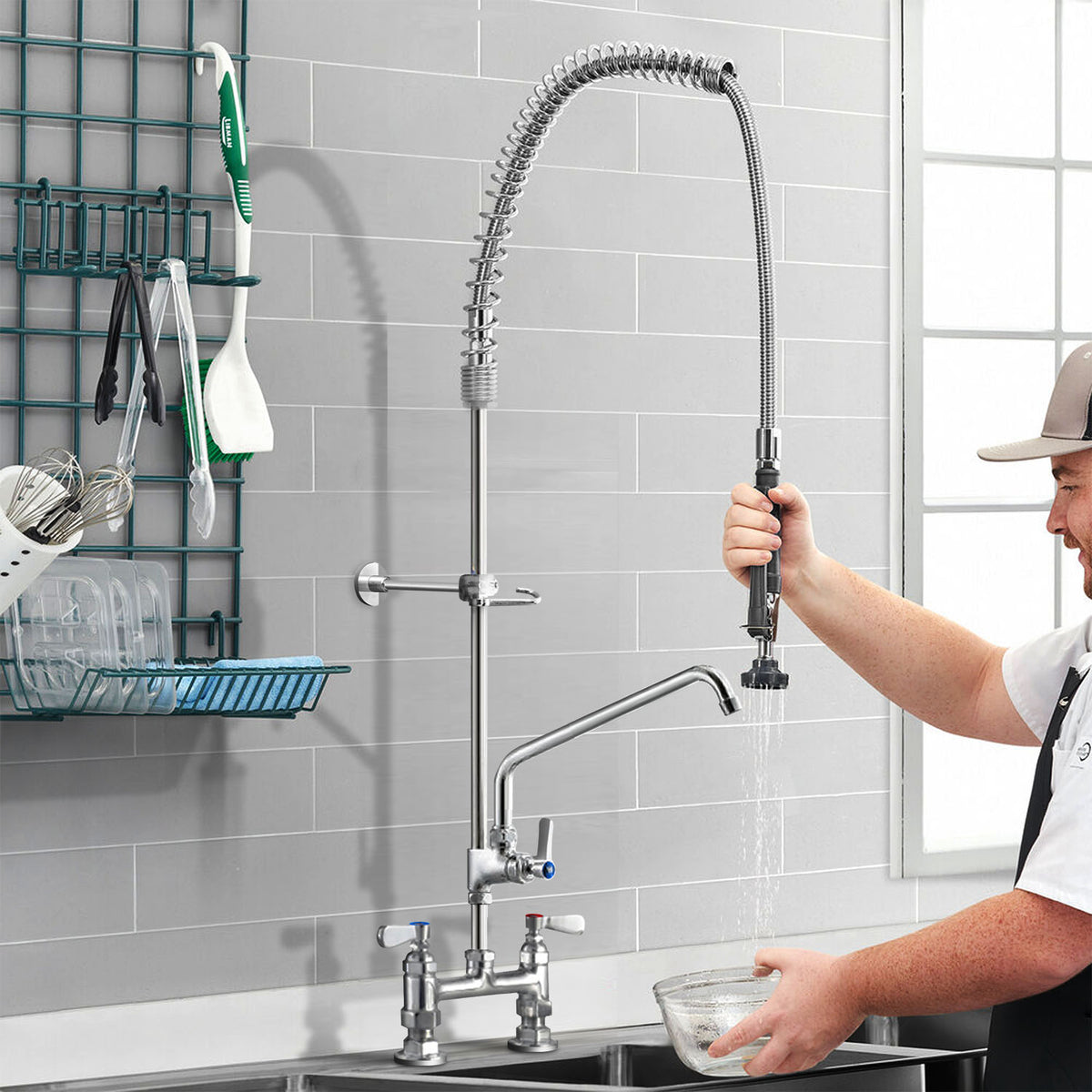 Kak (Chrome) Kitchen Pre-rinse Faucet with Flexible Hose, Silver ...