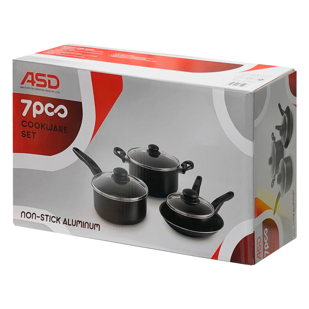 Asd Cookware ASD (AST1607T) 7-Pcs Aluminum Non-Stick Cookware Set, Black– Asters ...