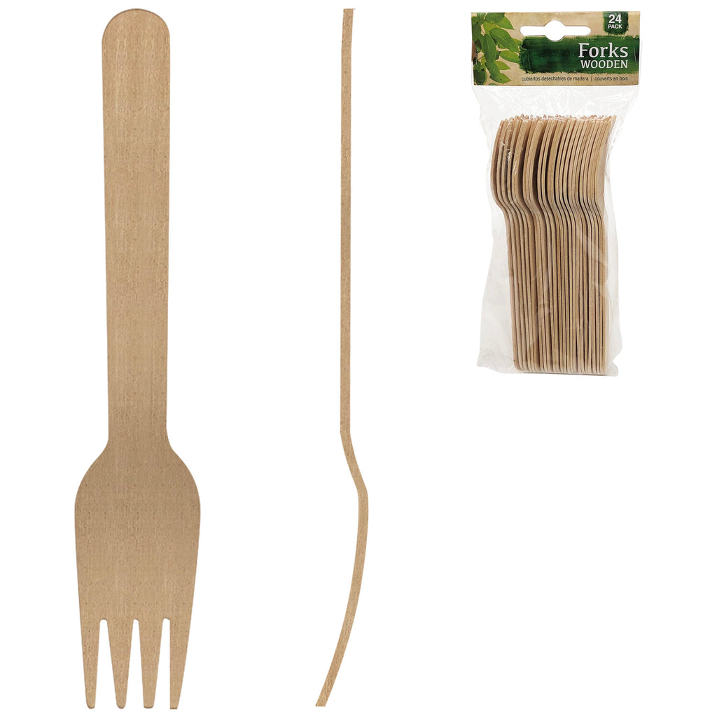 24-Pcs Wooden Fork (6") - Asters Maldives