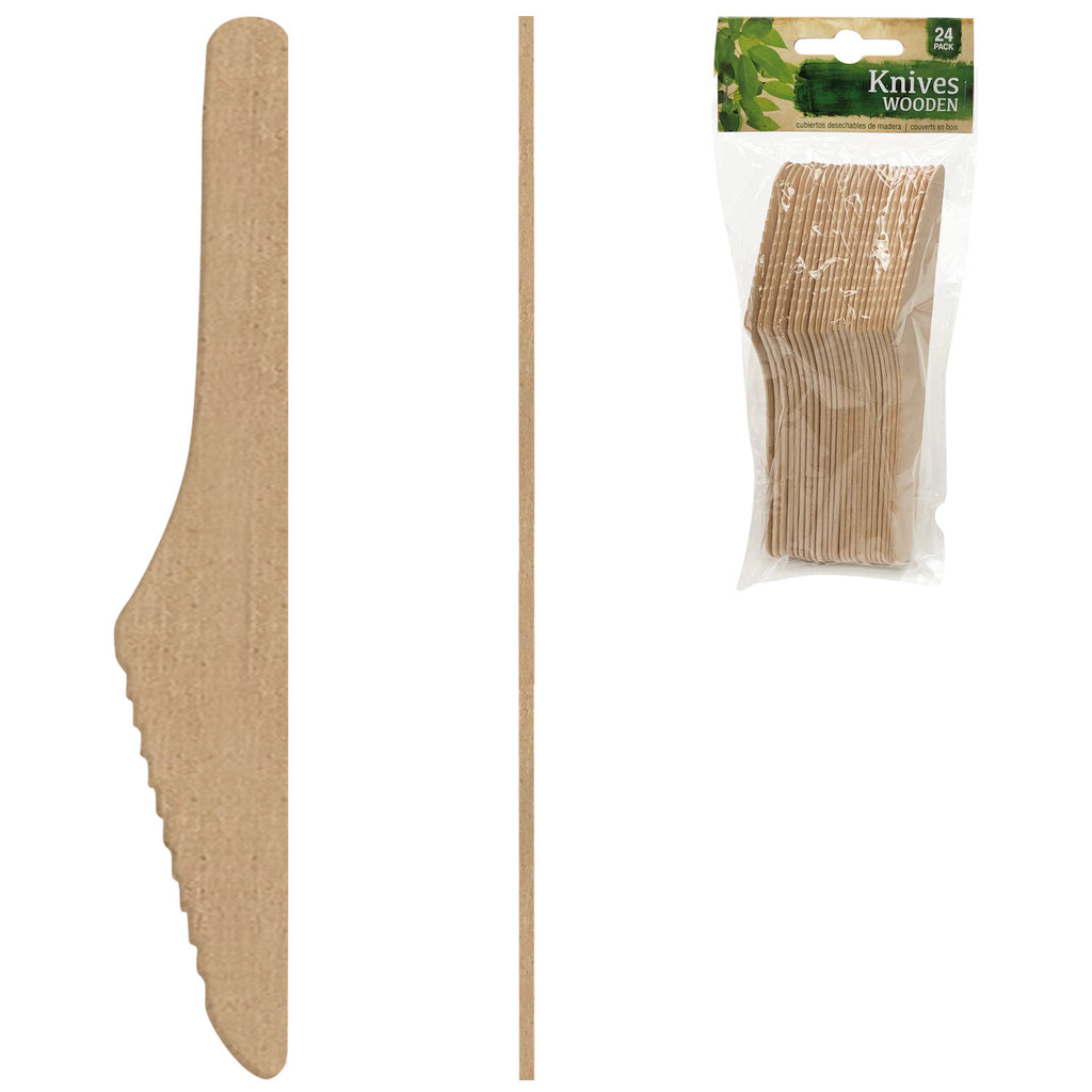 24-Pcs Wooden Knife (6.5") - Asters Maldives